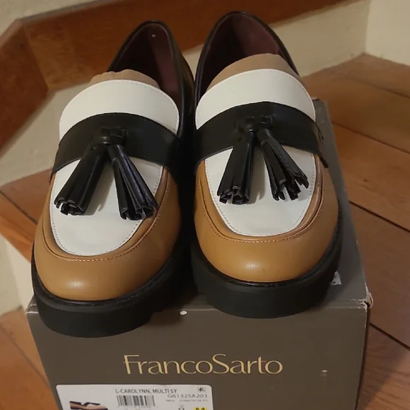 Franco Sarto Womens Brown, Black, and White Tassel Loafers - Picture 1 of 8